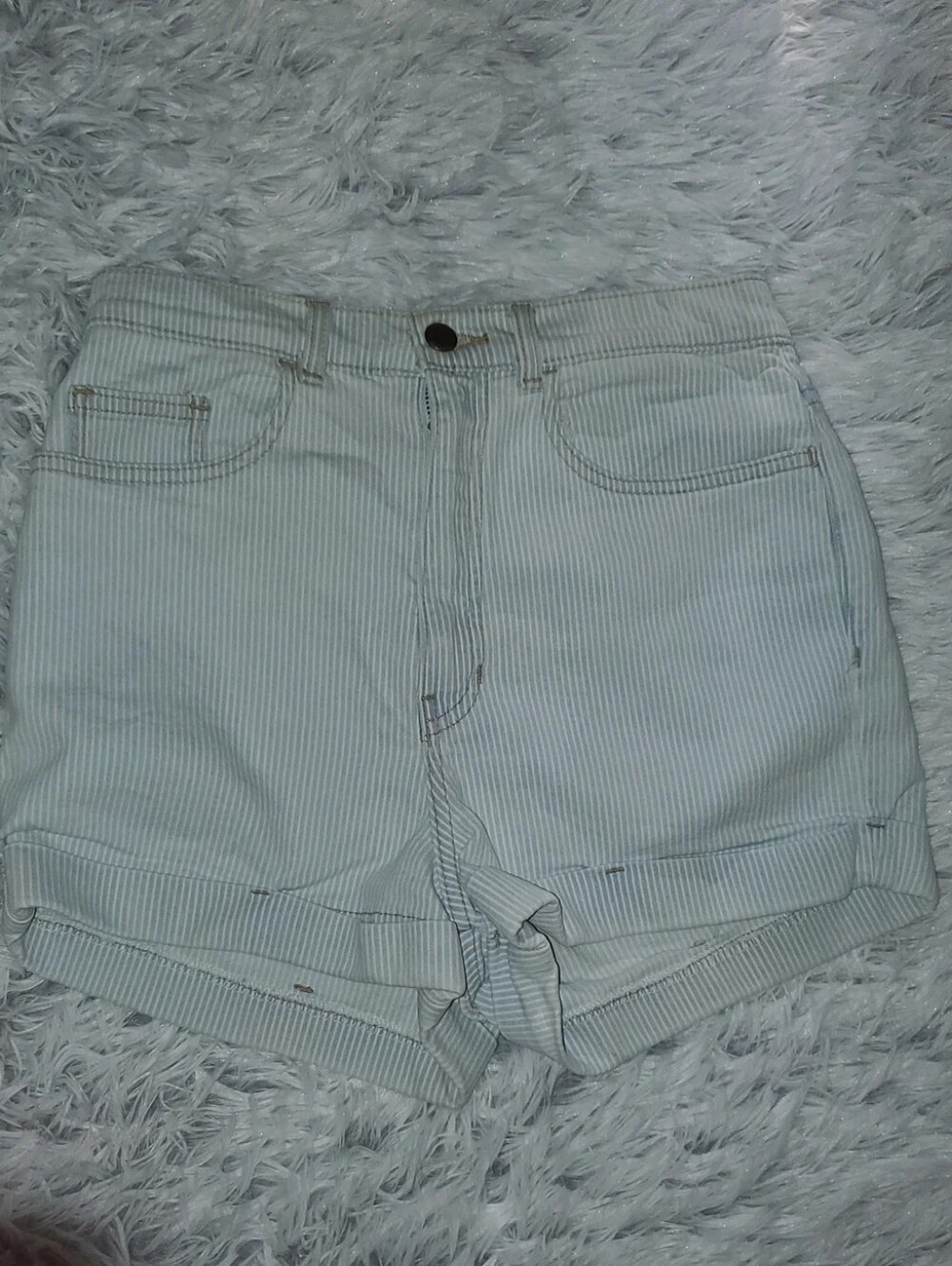**American Apparel High Rise Striped Denim Shorts Women’s Blue White Vintage**